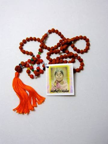 Rudraksha mala with red coral and agate