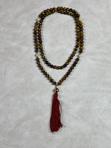 Mala: cats eye, with pearl accents